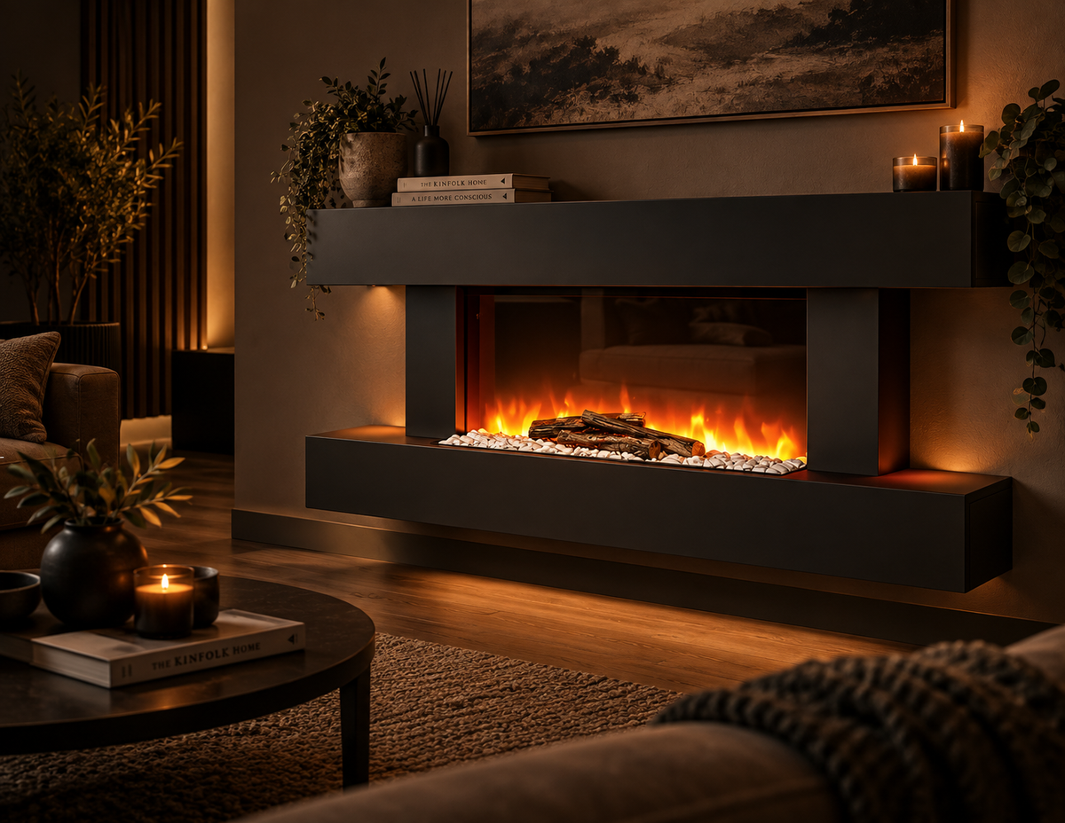 Electric Fire Suite Fireplace with Matte Black LED Surround Set