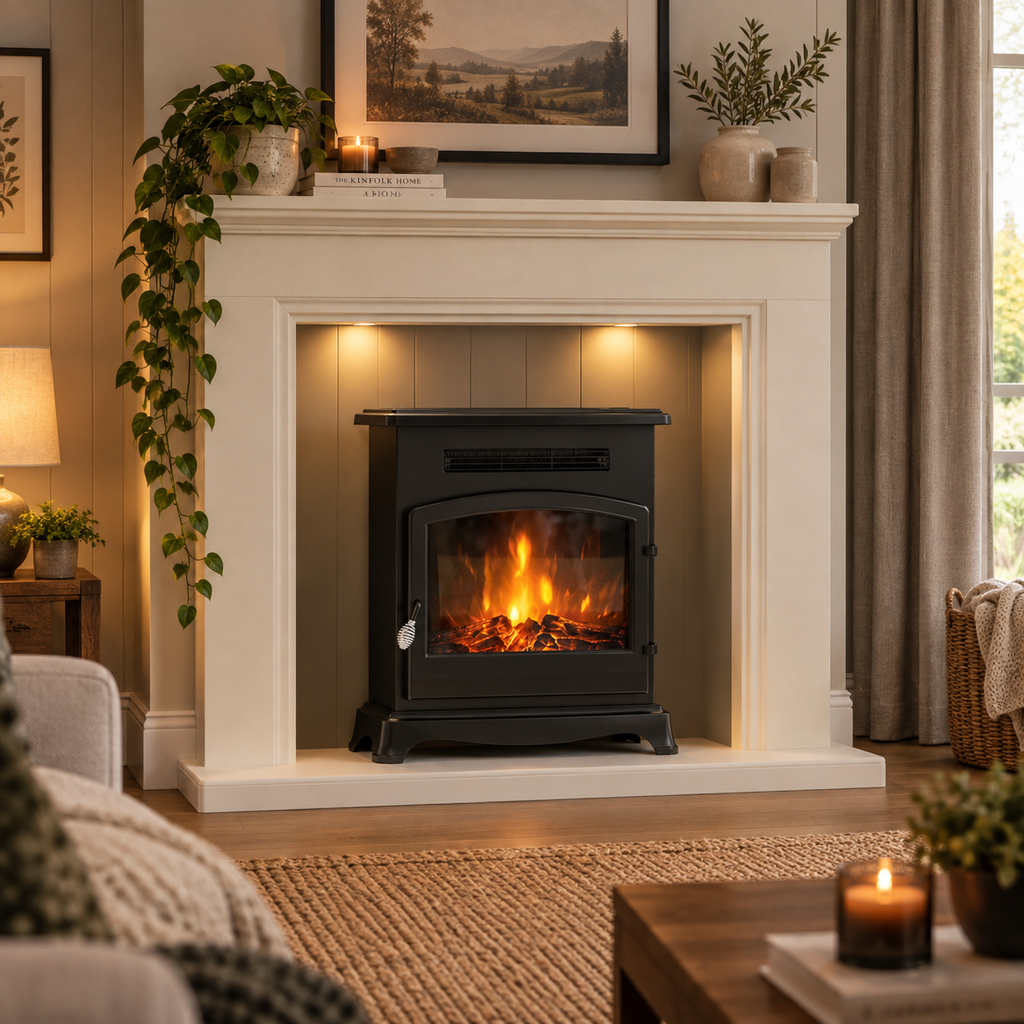 Be Modern Elstow Black Outset Electric Stove Fire