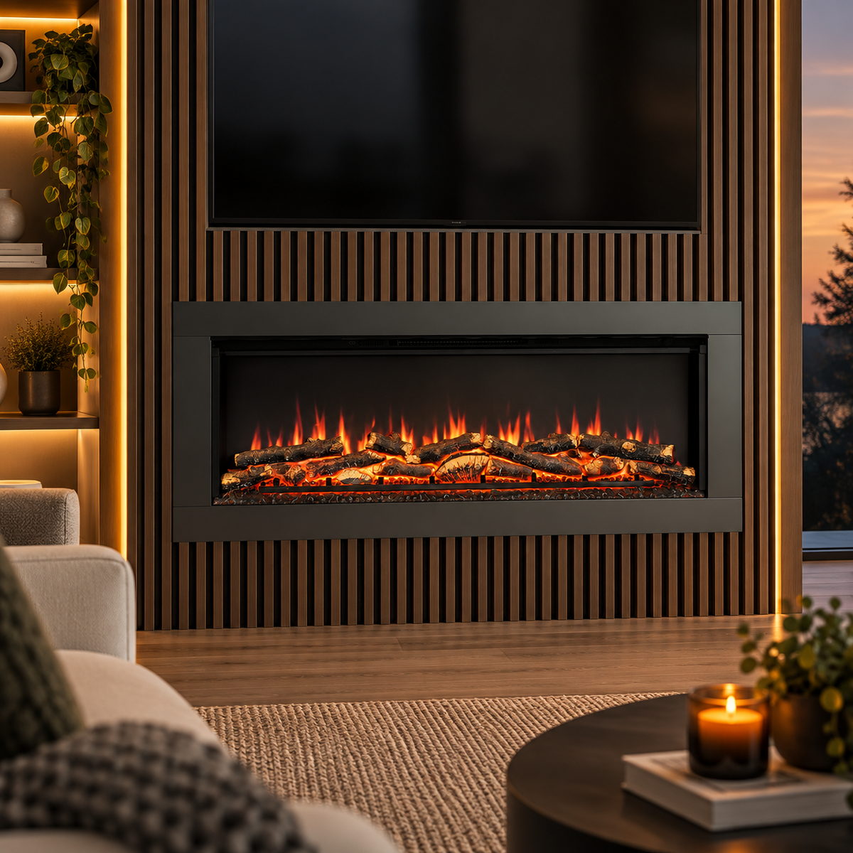 Be Modern Flare Avella Grande Black Inset Electric Media Wall Fireplace 45 Inch