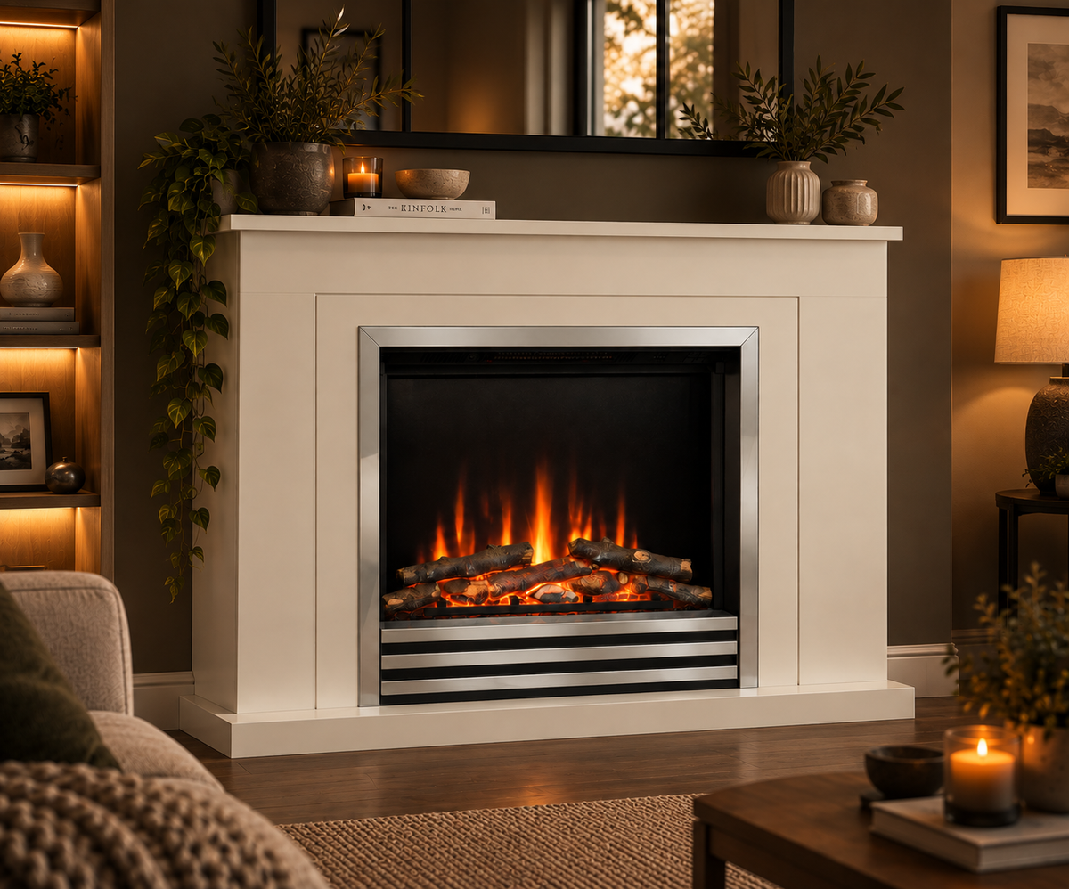 Be Modern Flare Colby White Freestanding Electric Fireplace Suite 38 Inch