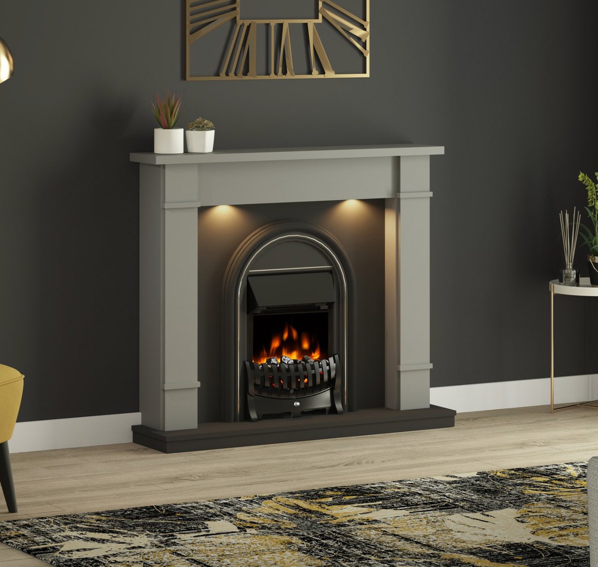 Be Modern Broadwell Dark Grey Freestanding Electric Fireplace Suite 48 Inch