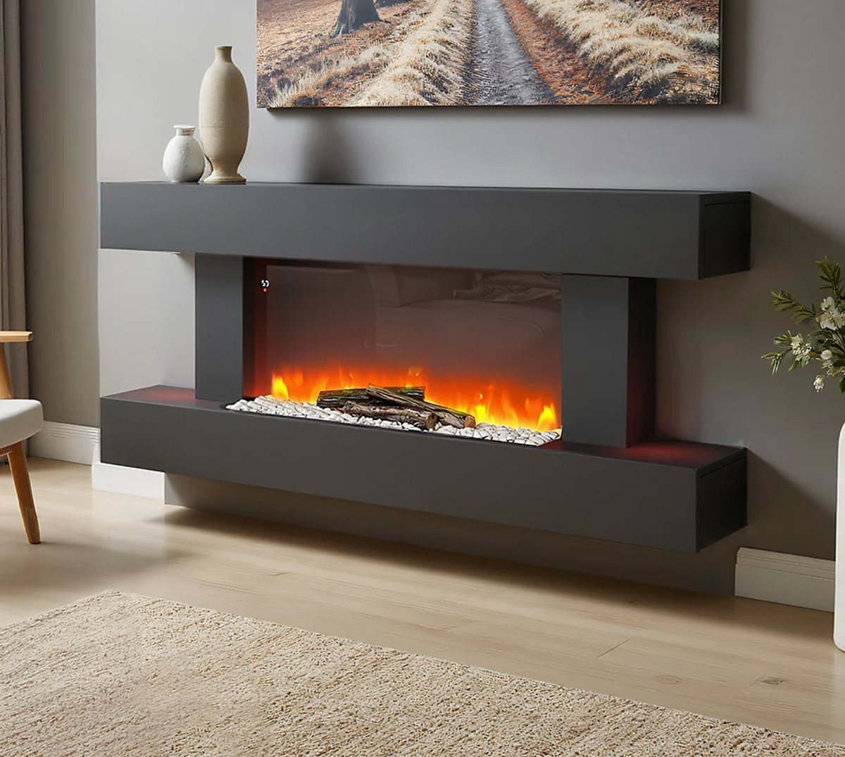Electric Fire Suite Fireplace with Matte Black LED Surround Set