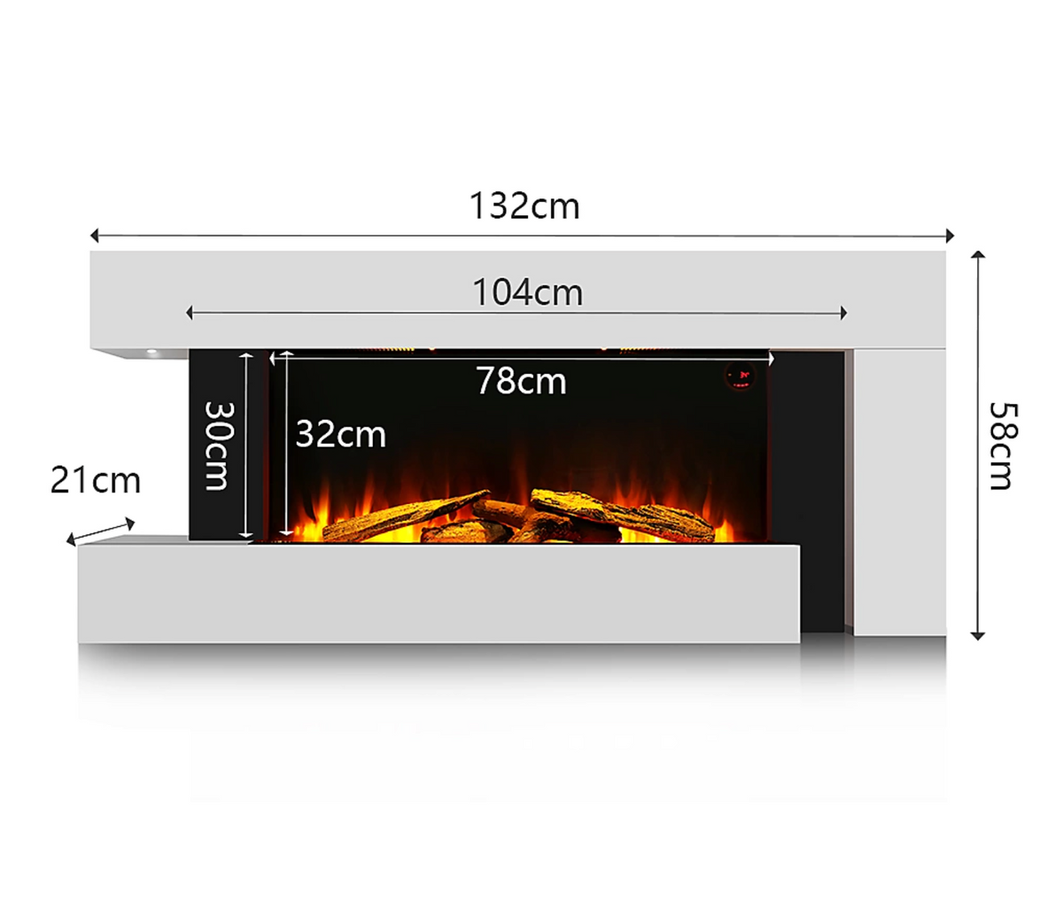 52 Inch Electric Fire Suite Black Fireplace with White Surround Set