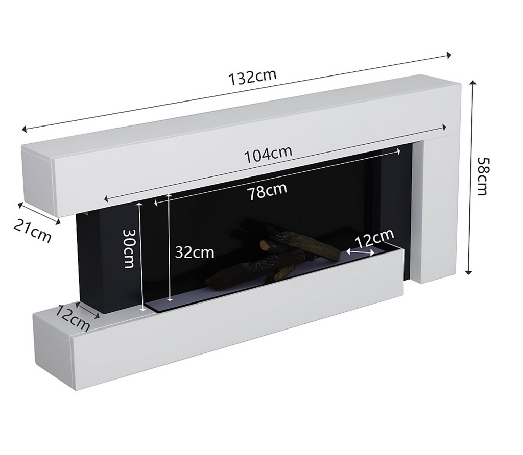 52 Inch Electric Fire Suite Black Fireplace with White Surround Set
