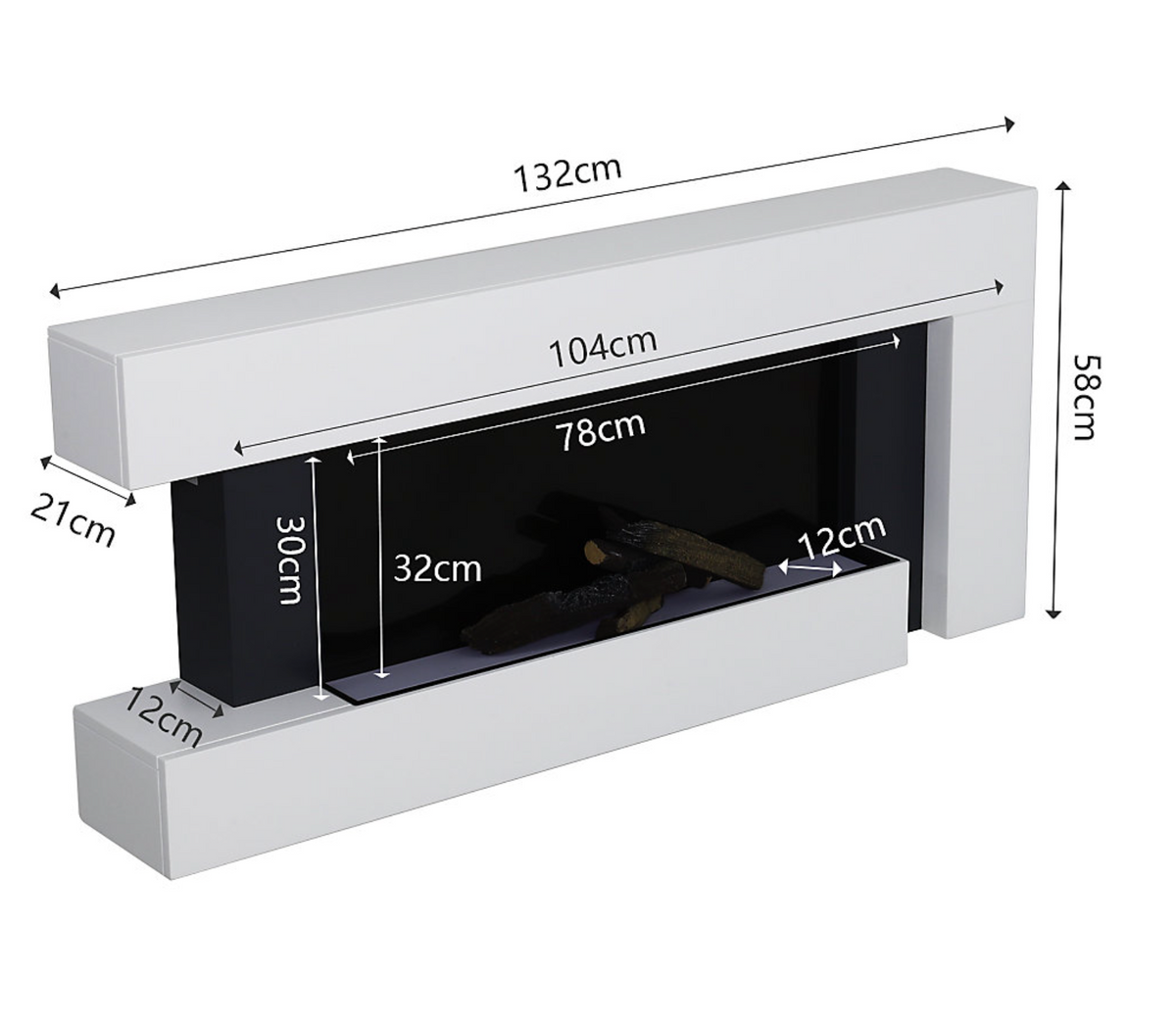 52 Inch Electric Fire Suite Black Fireplace with White Surround Set