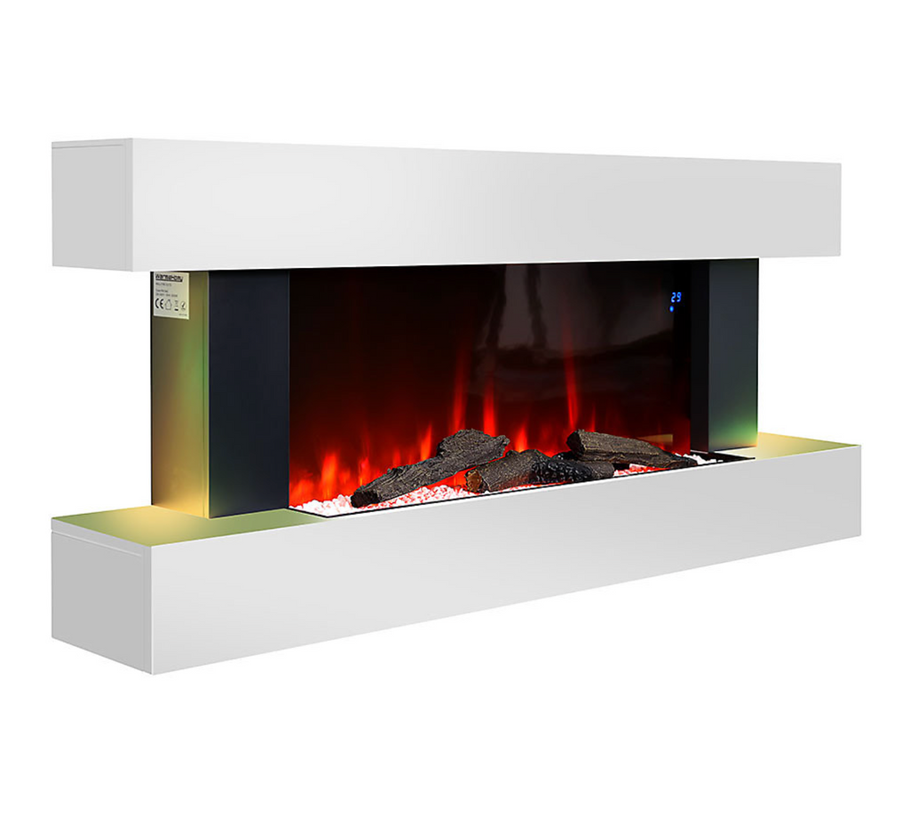 Electric Fire Suite Black Fireplace with White LED Surround Set