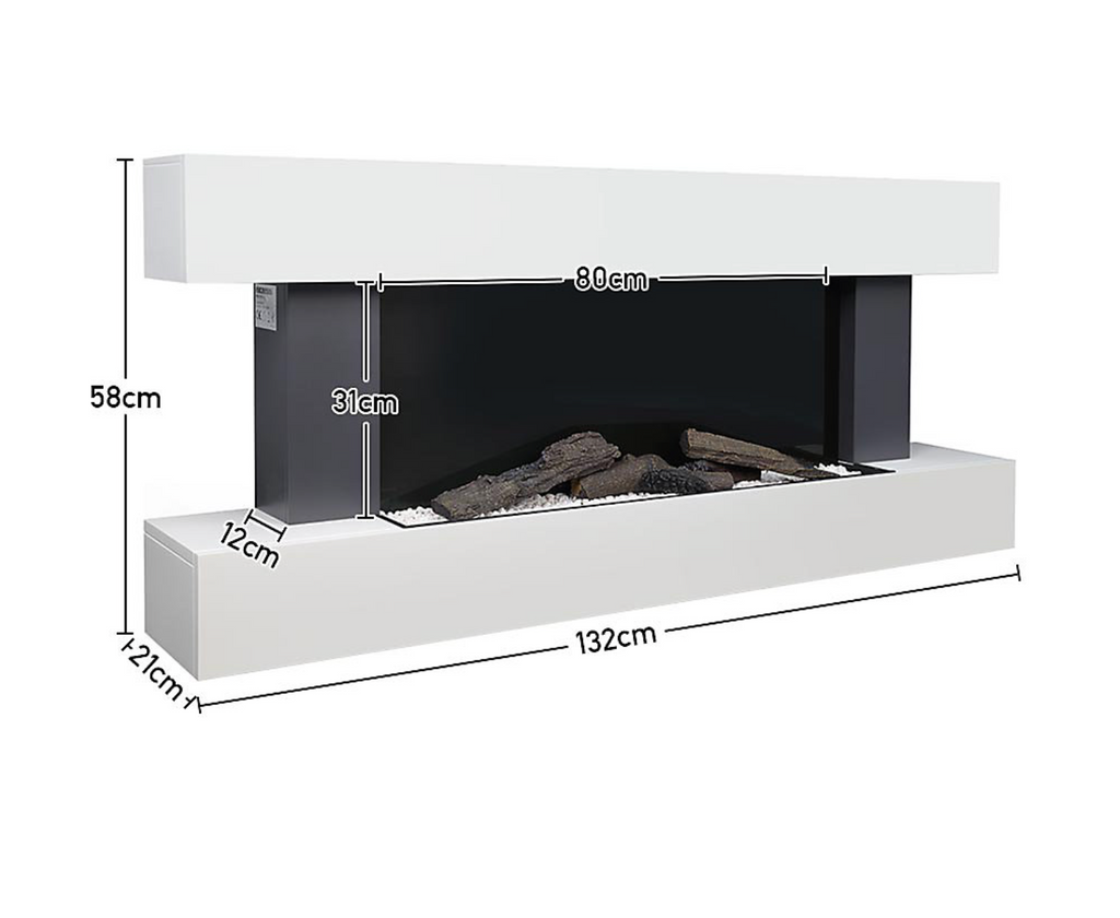 Electric Fire Suite Black Fireplace with White LED Surround Set