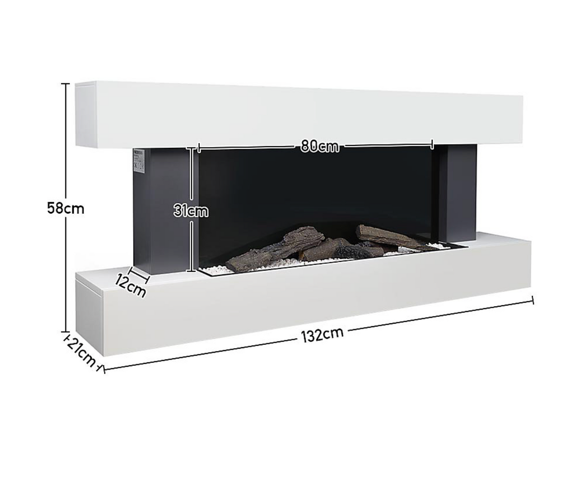 Electric Fire Suite Black Fireplace with White LED Surround Set