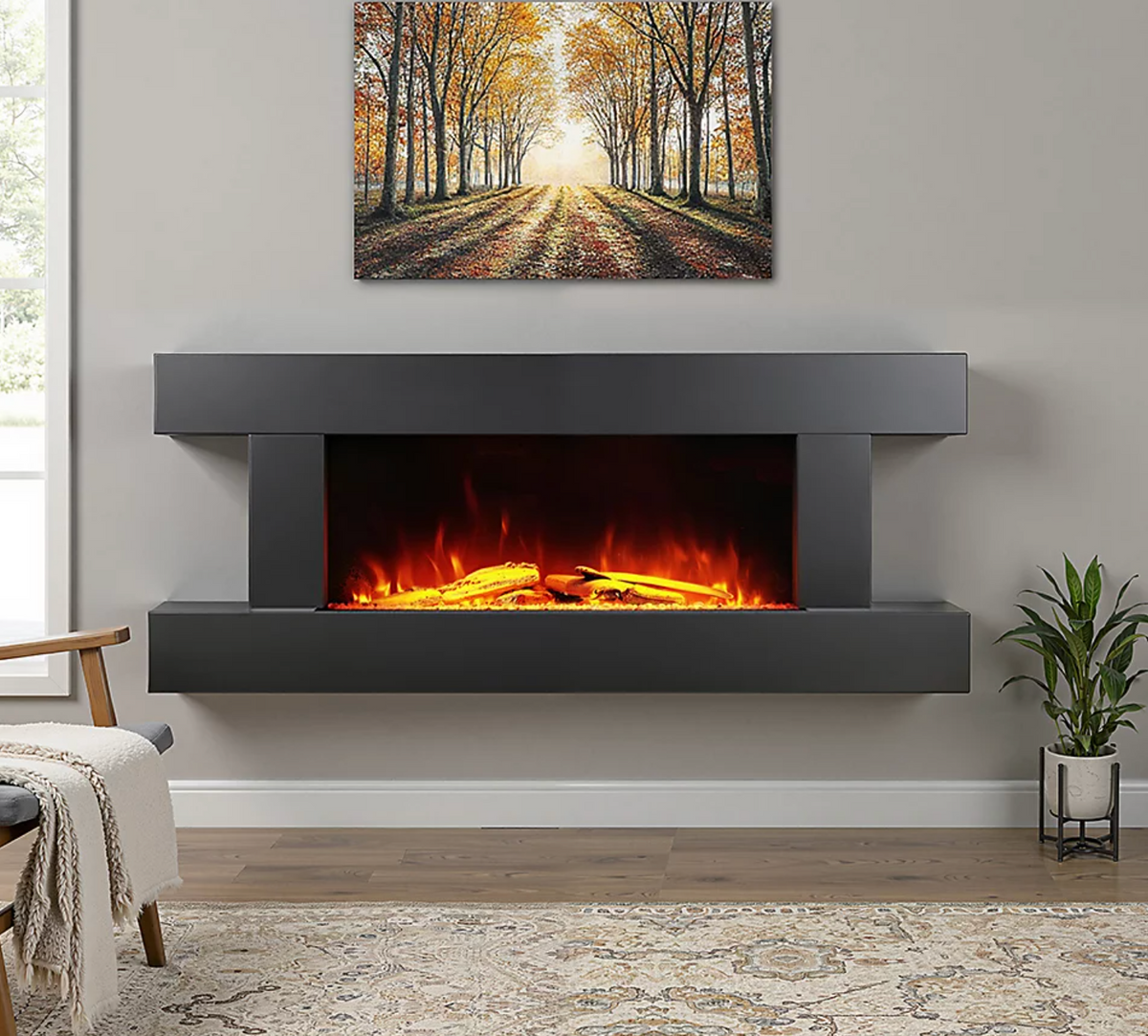 Electric Fire Suite Fireplace with Matte Black LED Surround Set